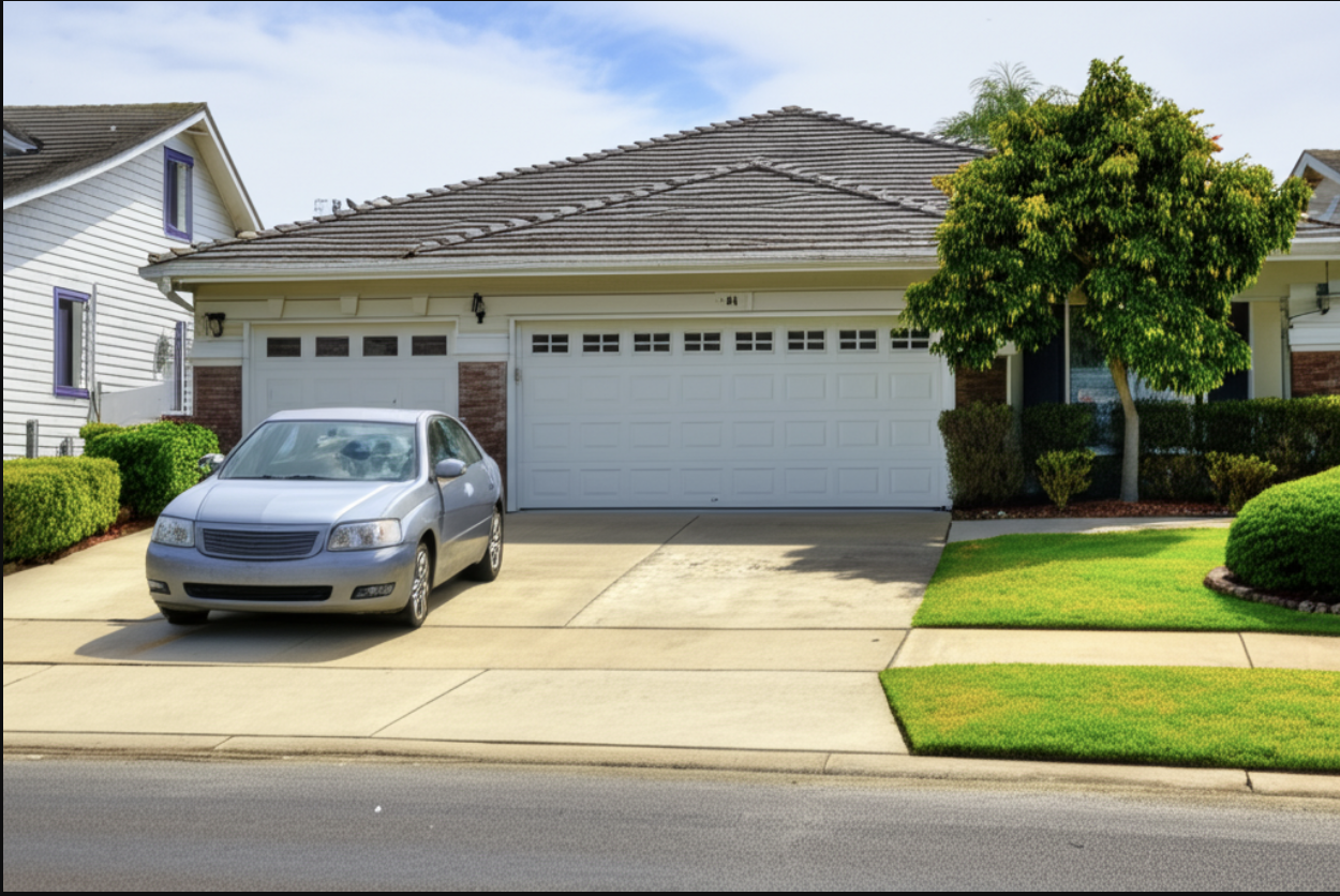 Driveway with parked car
